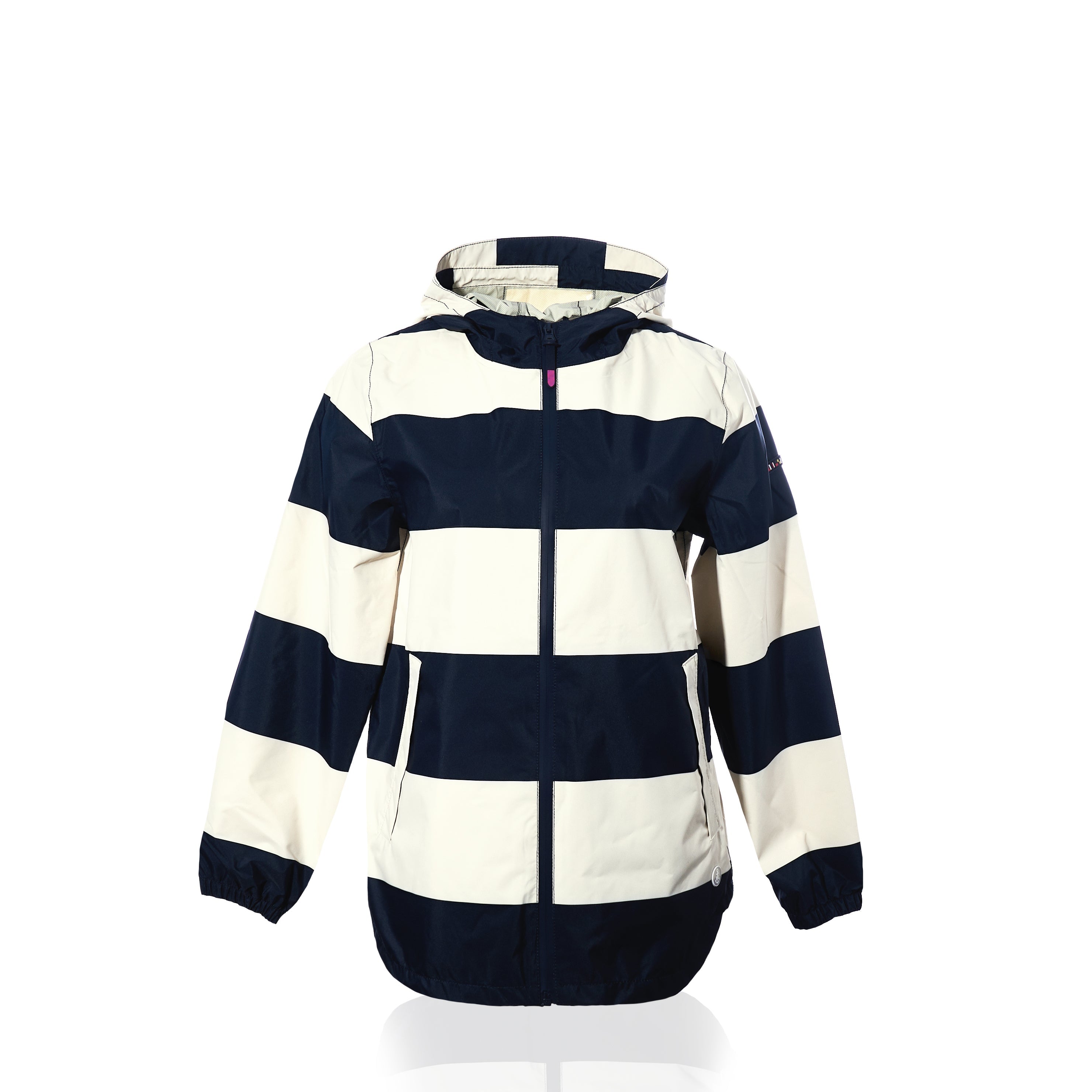 Harborside Waterproof Raincoat - Stripe Navy & White Handmade in Maine from Recycled Sails