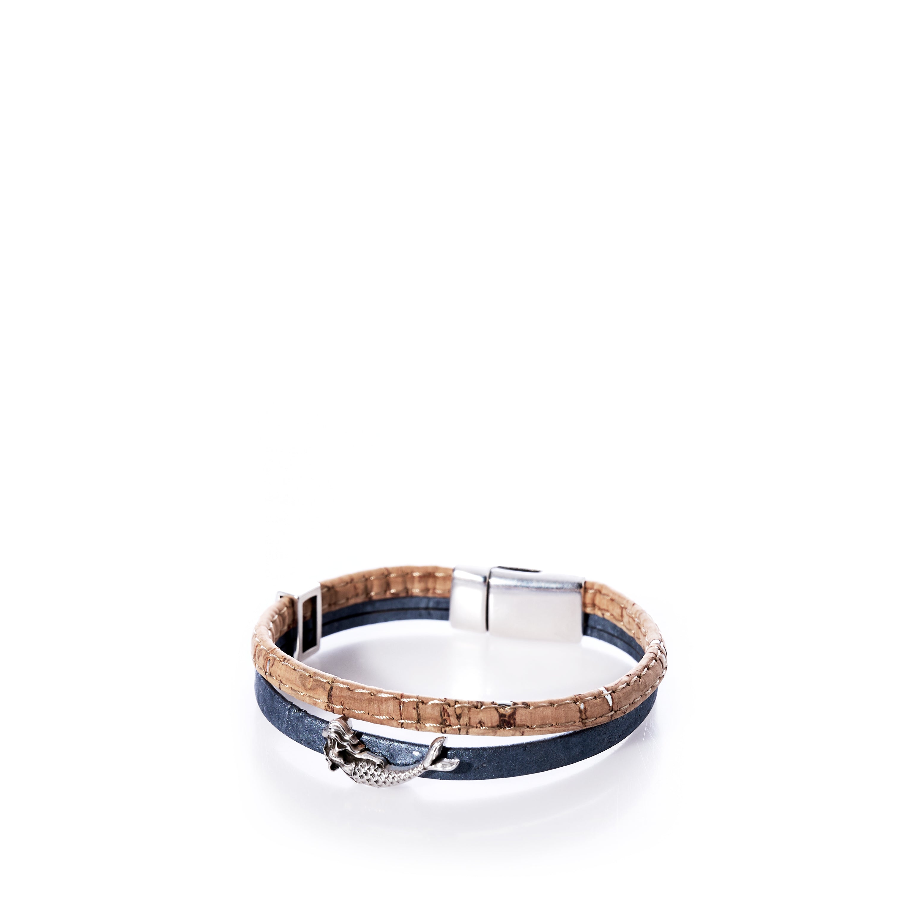Classic Cork Bracelet Mermaid on Pearl Gray Handmade in Maine from Recycled Sails