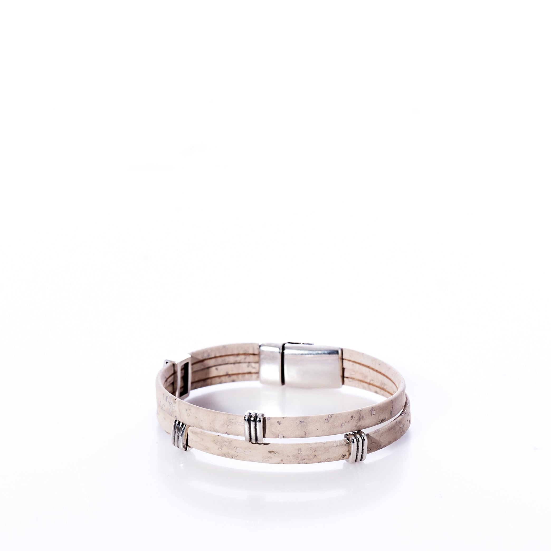 Classic Cork Bracelet - Stripe Bands on White Handmade in Maine from Recycled Sails