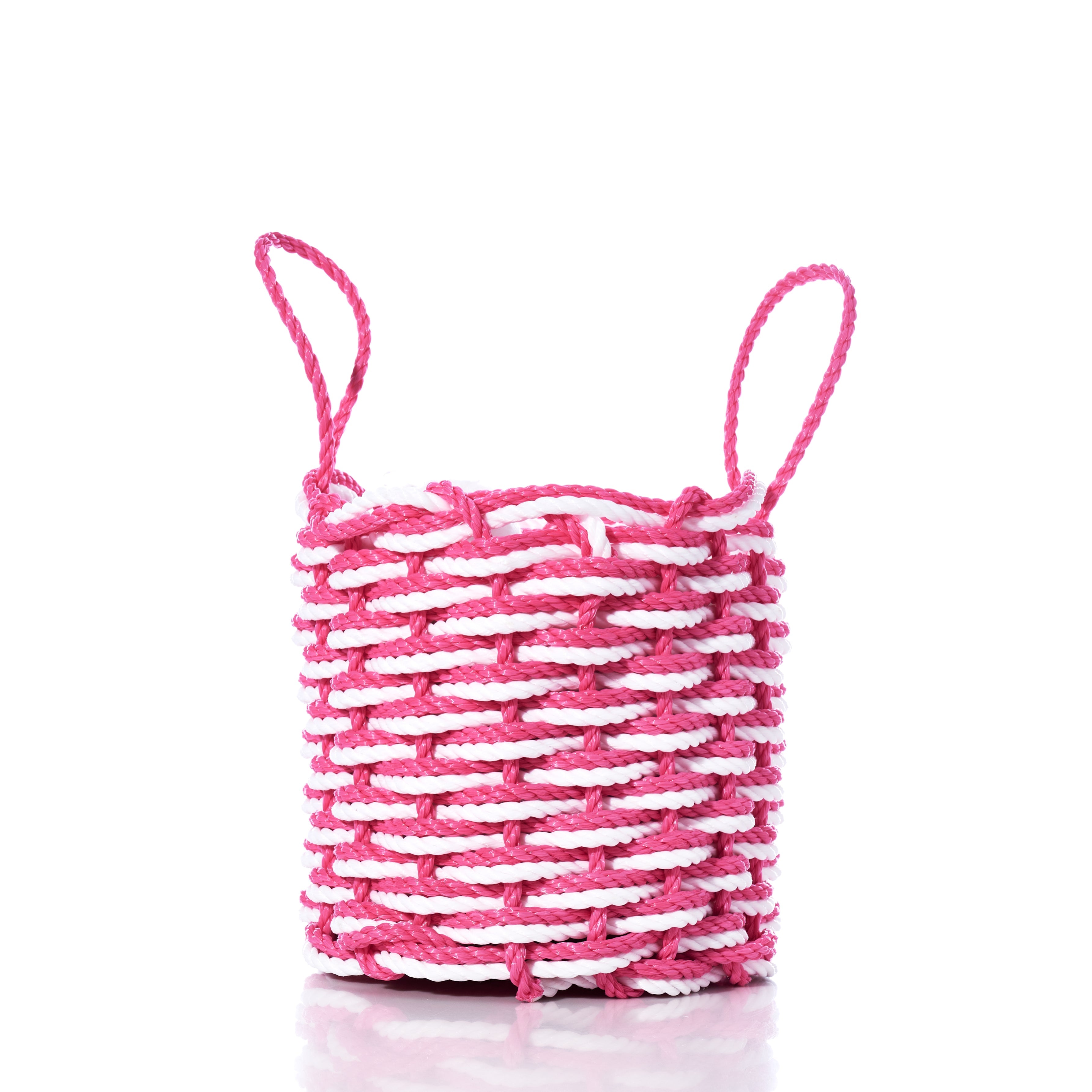 Fisherman Rope Basket - Pink & White Handmade in Maine from Recycled Sails