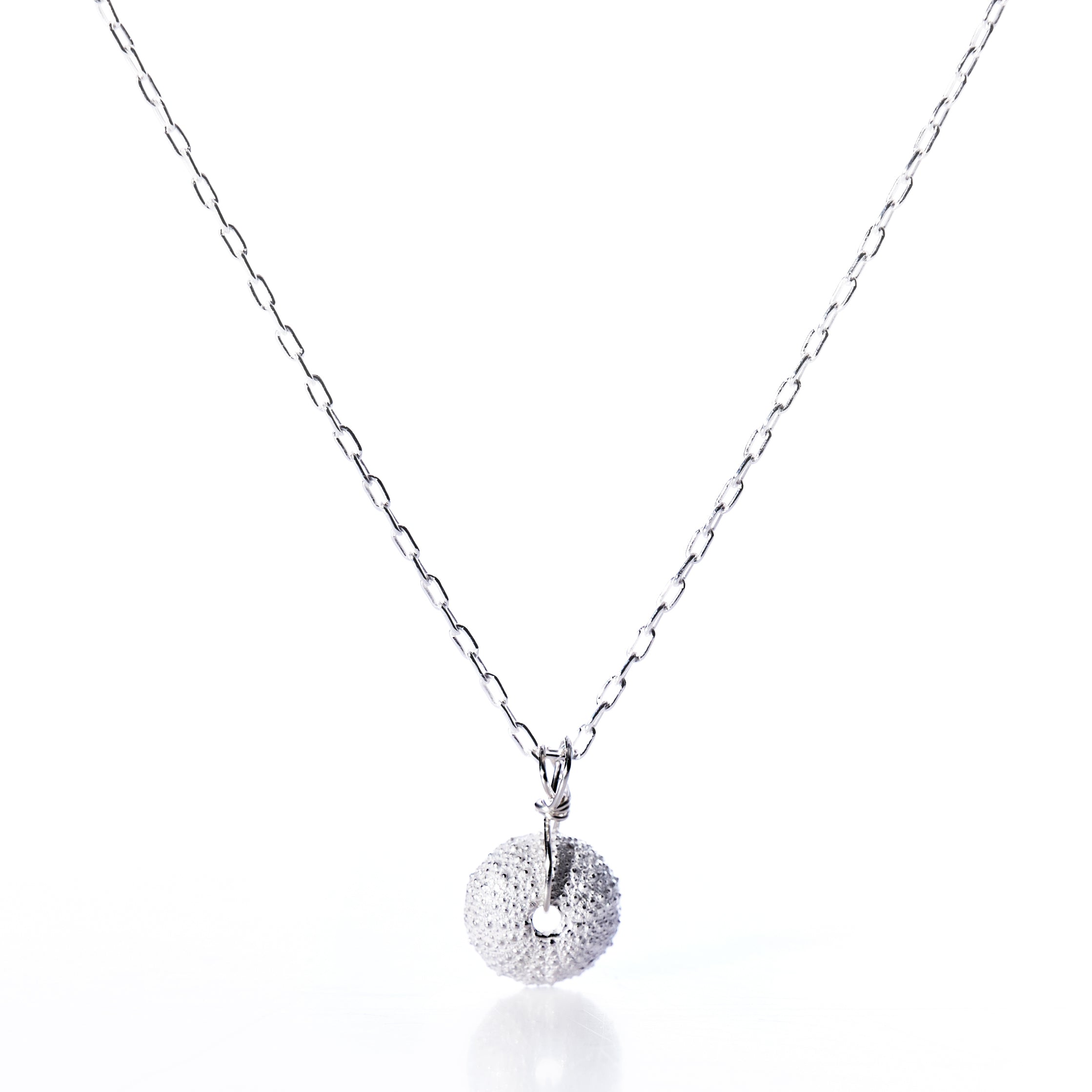 Pendant Necklace - Tiny Sea Urchin Silver Handmade in Maine from Recycled Sails
