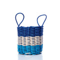 Fisherman Rope Basket - Blue, Light Blue, Tan Handmade in Maine from Recycled Sails