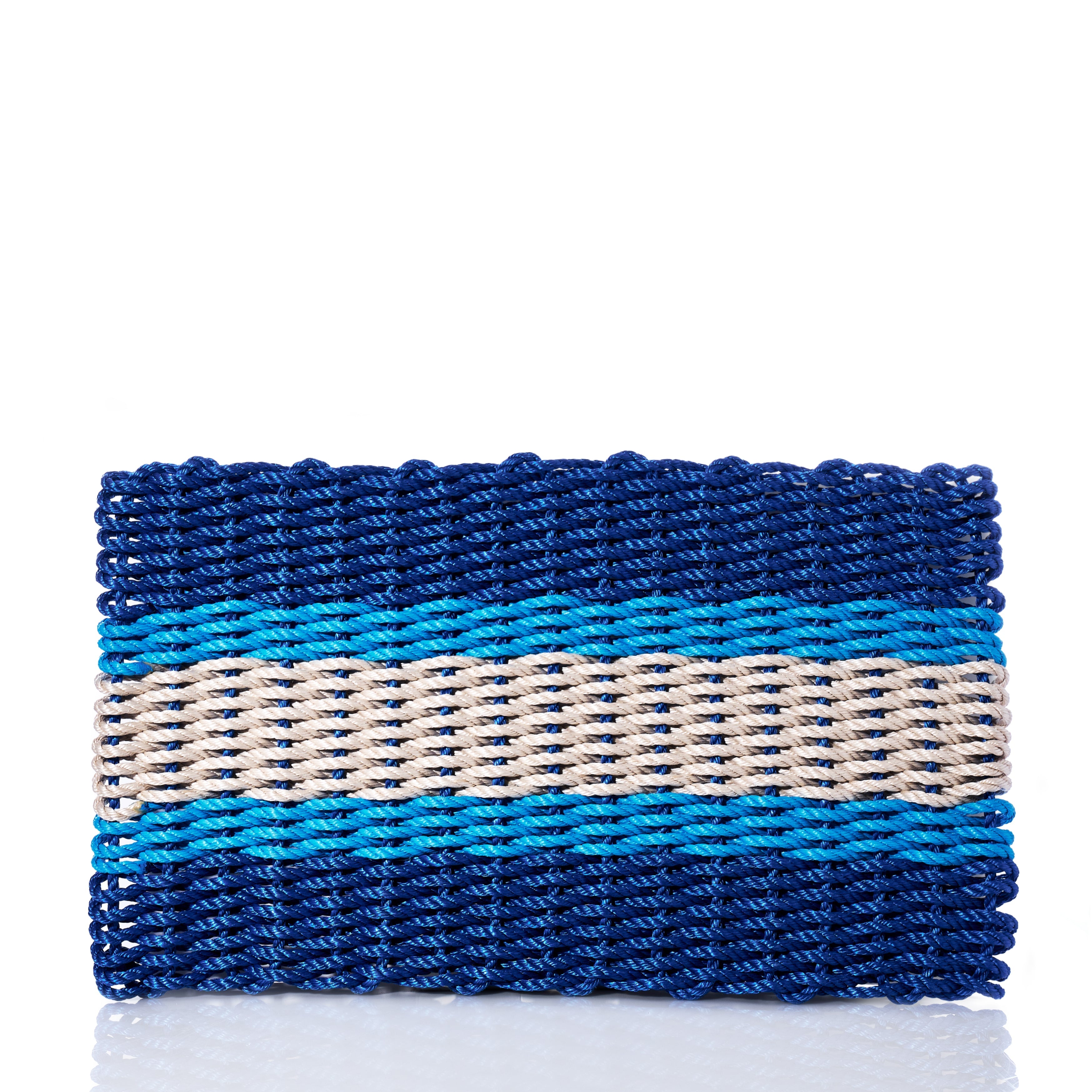 Fisherman Rope Mat - Blue, Light Blue, Tan Handmade in Maine from Recycled Sails