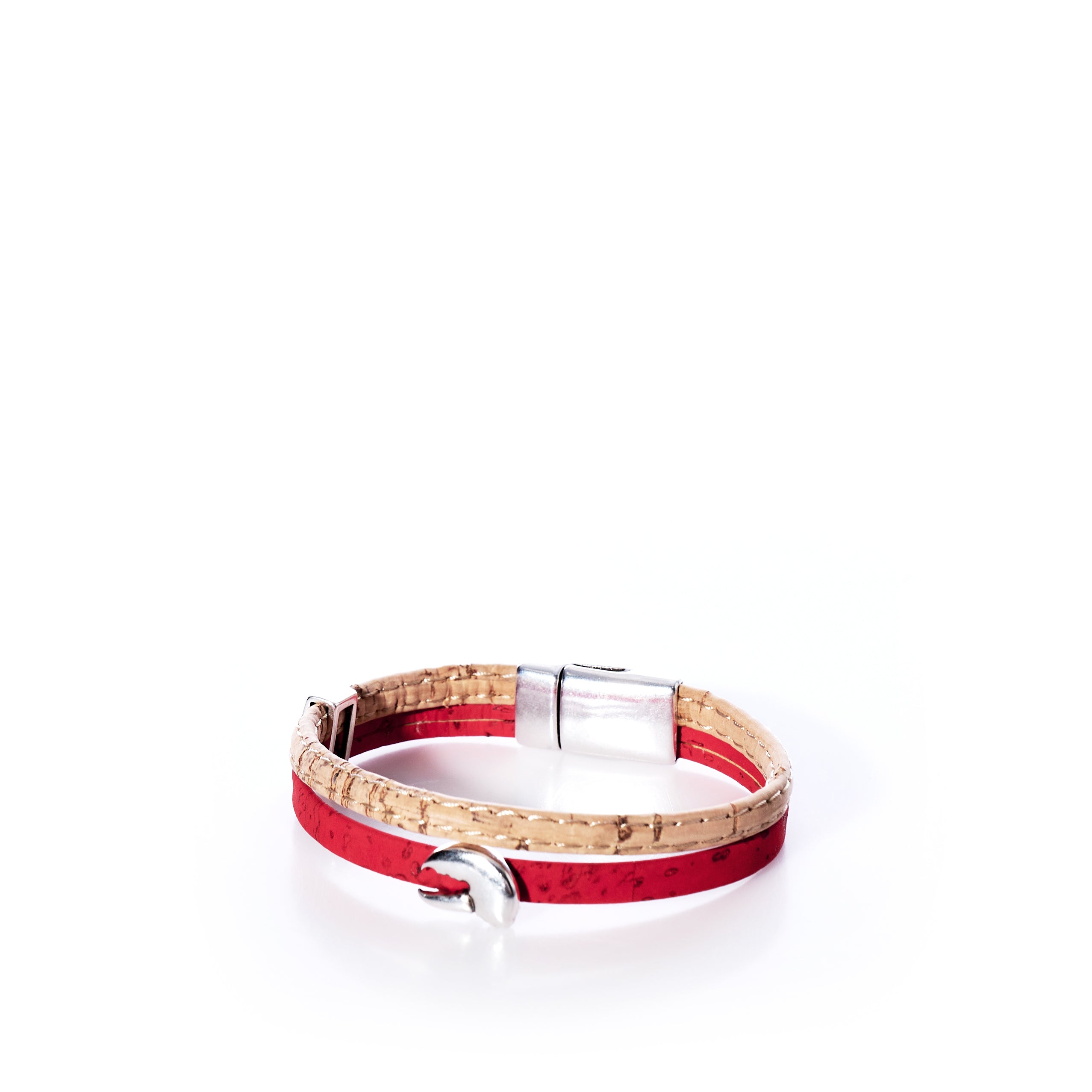 Classic Cork Bracelet - Claw on Red Handmade in Maine from Recycled Sails