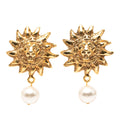 CC Gold Plated Faux Pearl Lion Head Drop Clip On Earrings