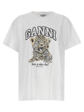 Ganni Leopard-Print Organic Cotton T-shirt — White