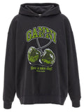 Ganni Cherry-Print Cotton Jersey Hoodie — Black