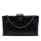 Quilted Glazed Calfskin Coco Pleats Chain Clutch
