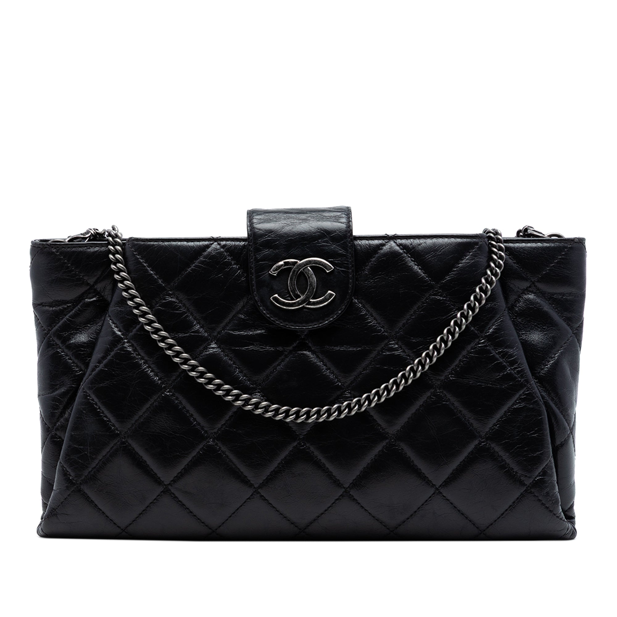 Quilted Glazed Calfskin Coco Pleats Chain Clutch