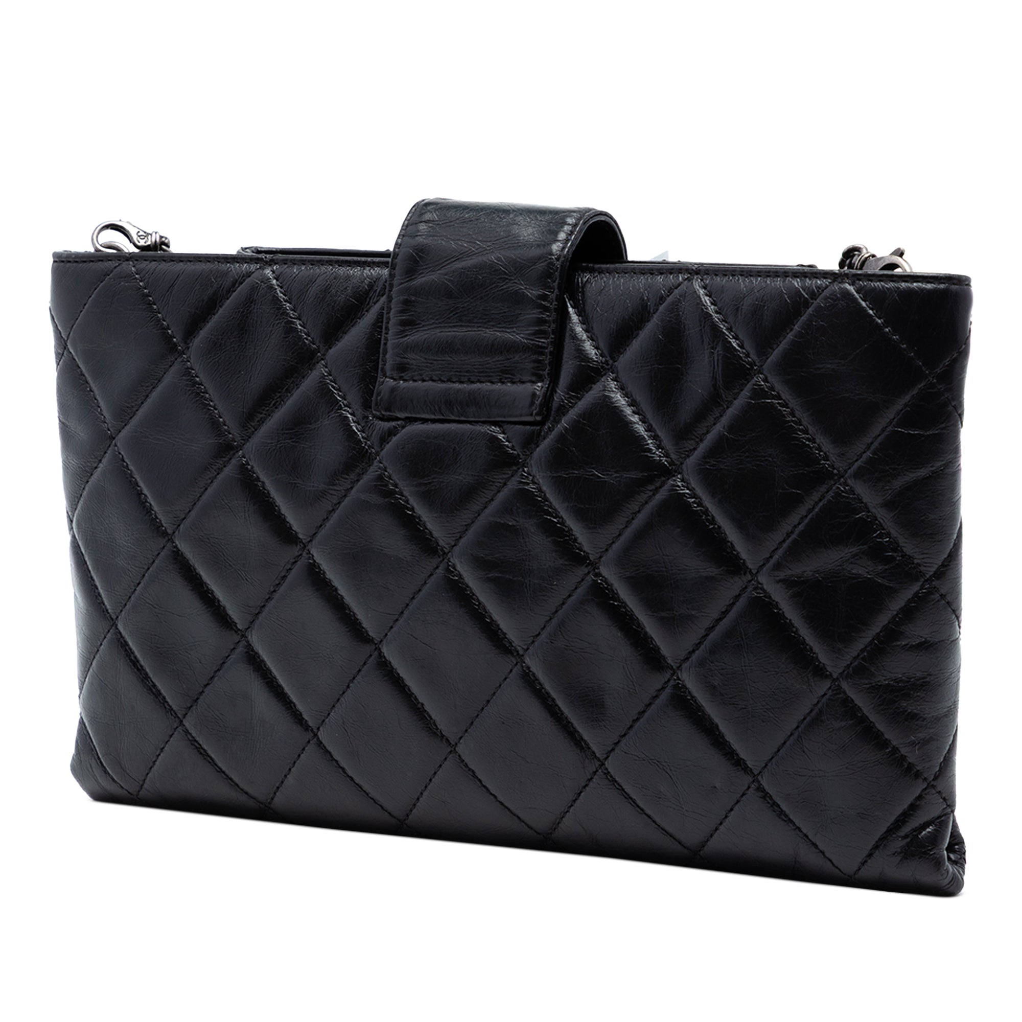 Quilted Glazed Calfskin Coco Pleats Chain Clutch