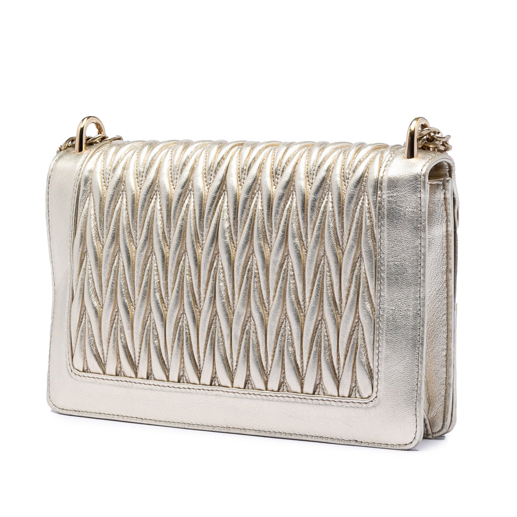 Metallic Nappa Matelasse Faux Pearl Flap Crossbody