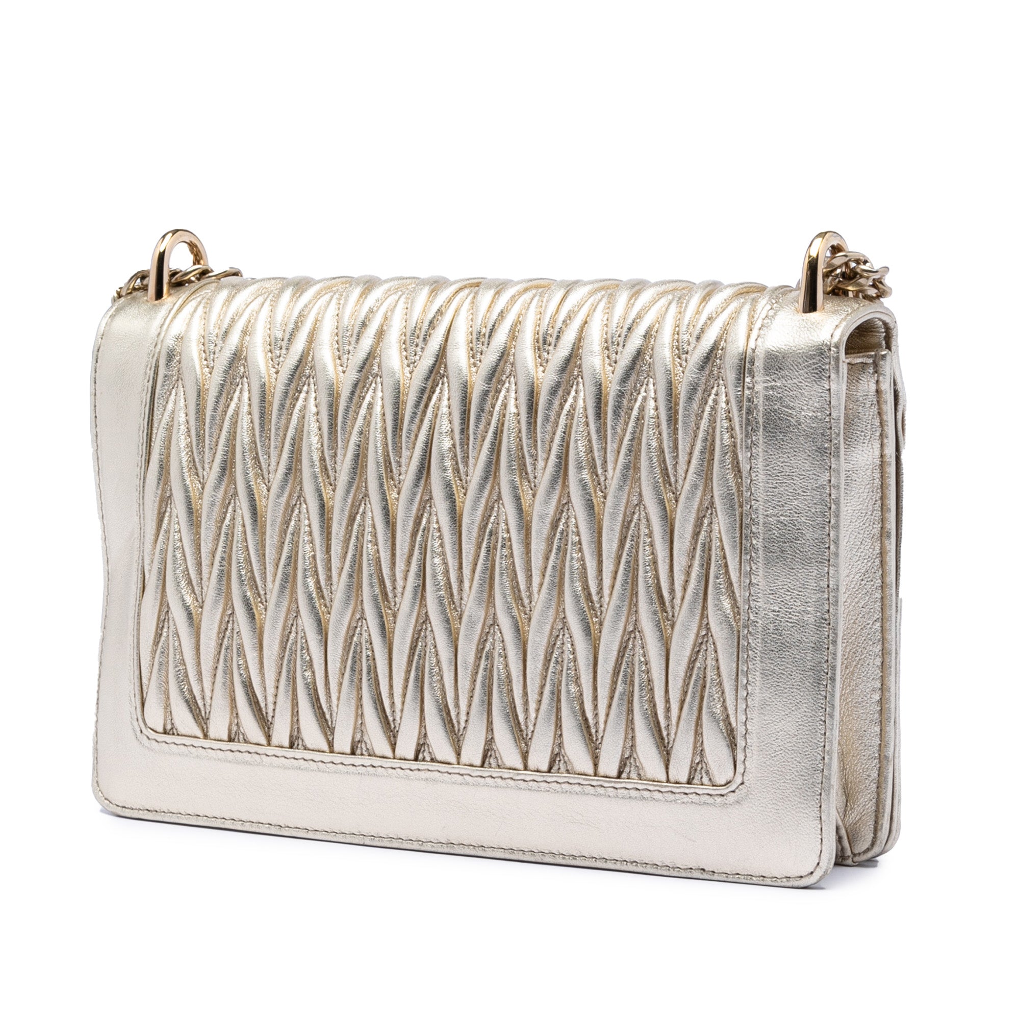 Metallic Nappa Matelasse Faux Pearl Flap Crossbody
