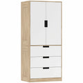 2-Door Wardrobe with 3 Drawers & Hanging Rail, 50 x 80 x 180cm Oak