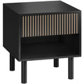 Modern Nightstand with Drawer and Open Shelf, Bedside End Table for Bedroom, Black