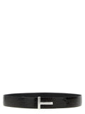 Tom Ford Reversible Crocodile-Print Leather Belt — Black