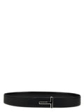 Tom Ford Logo Buckle Leather Belt — Black