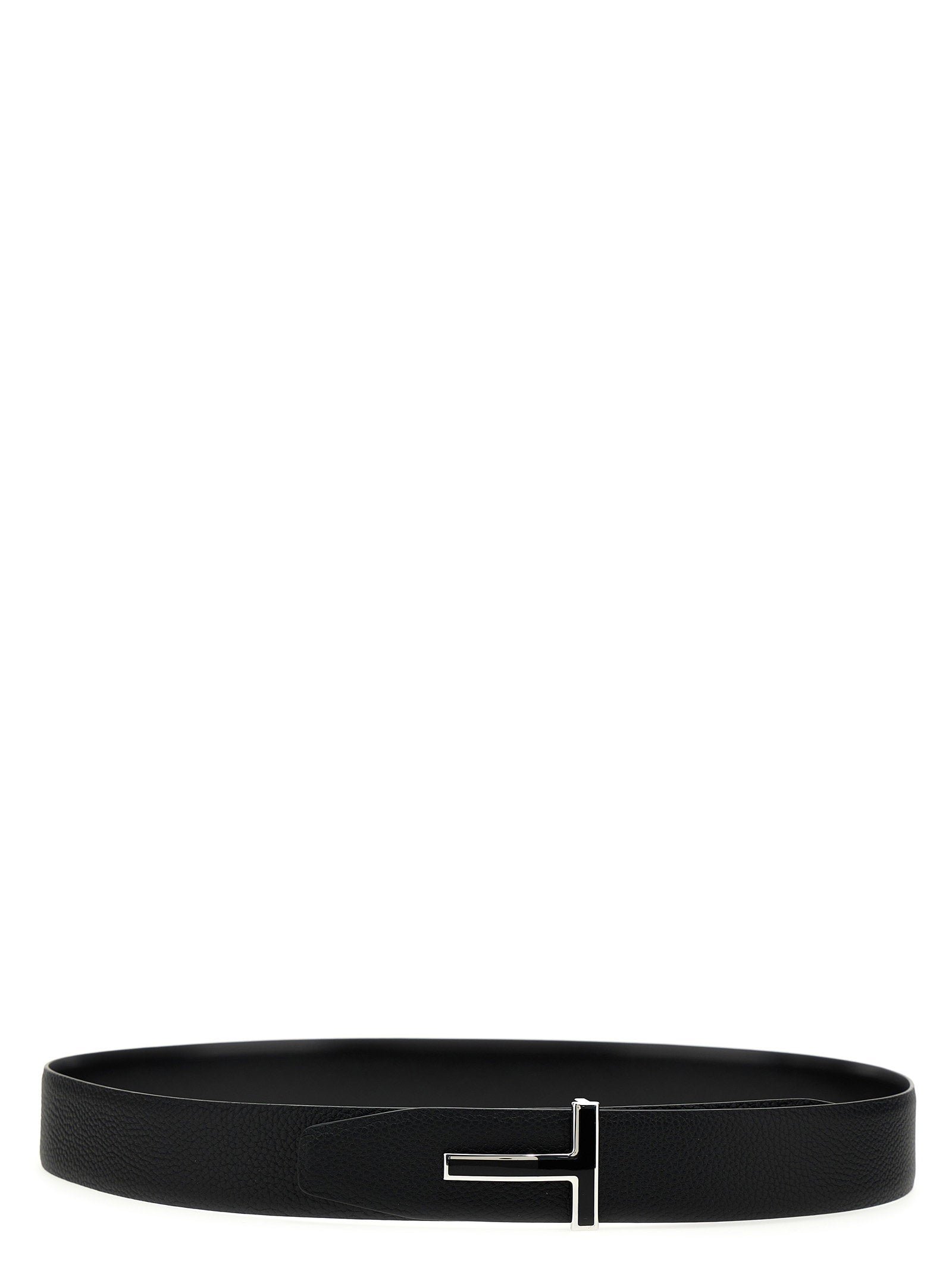Tom Ford Logo Buckle Leather Belt — Black
