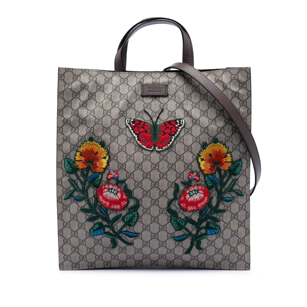 GG Supreme Butterfly and Flower Embroidery Convertible Soft Tote