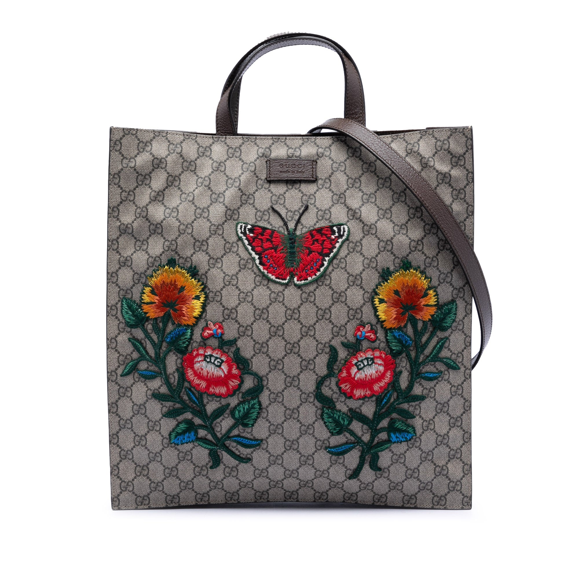 GG Supreme Butterfly and Flower Embroidery Convertible Soft Tote