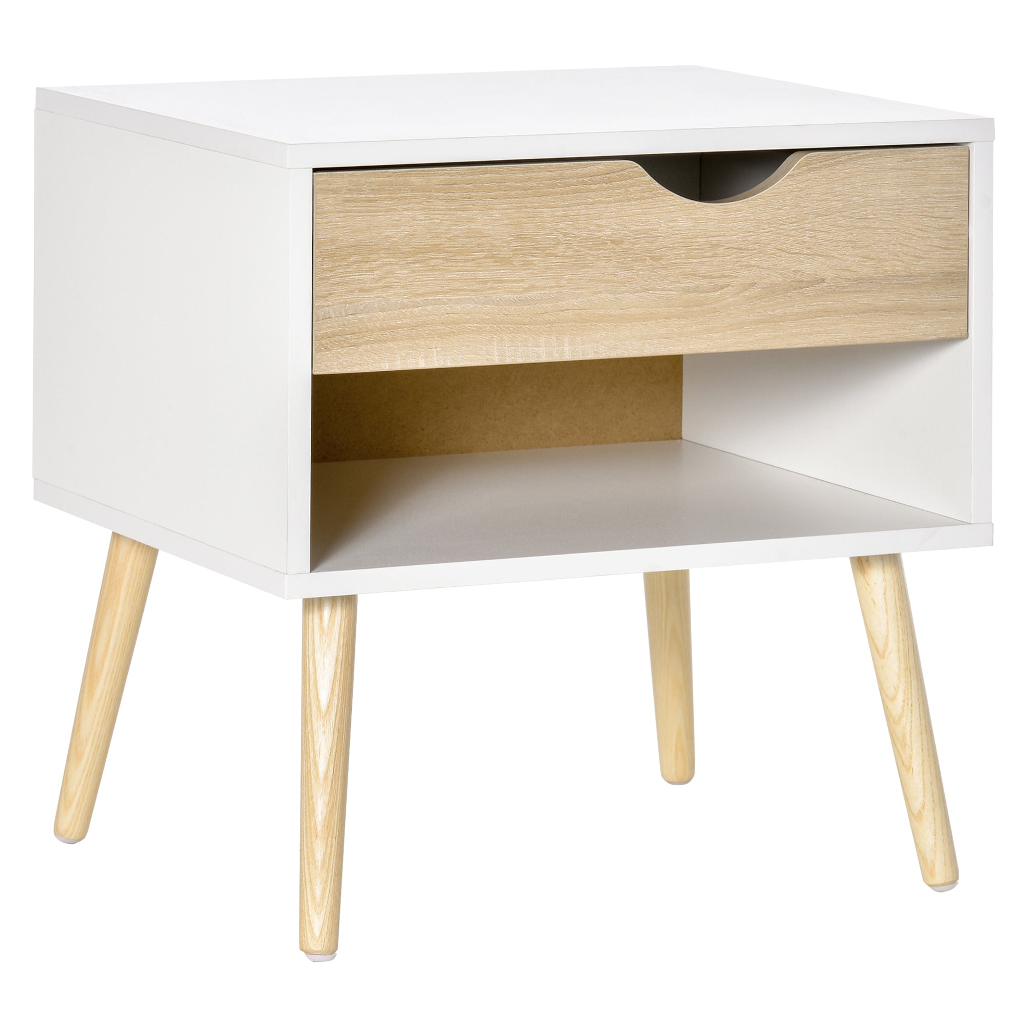 Bedside Table with Drawer and Shelf, Modern  End Table for Living Room, White