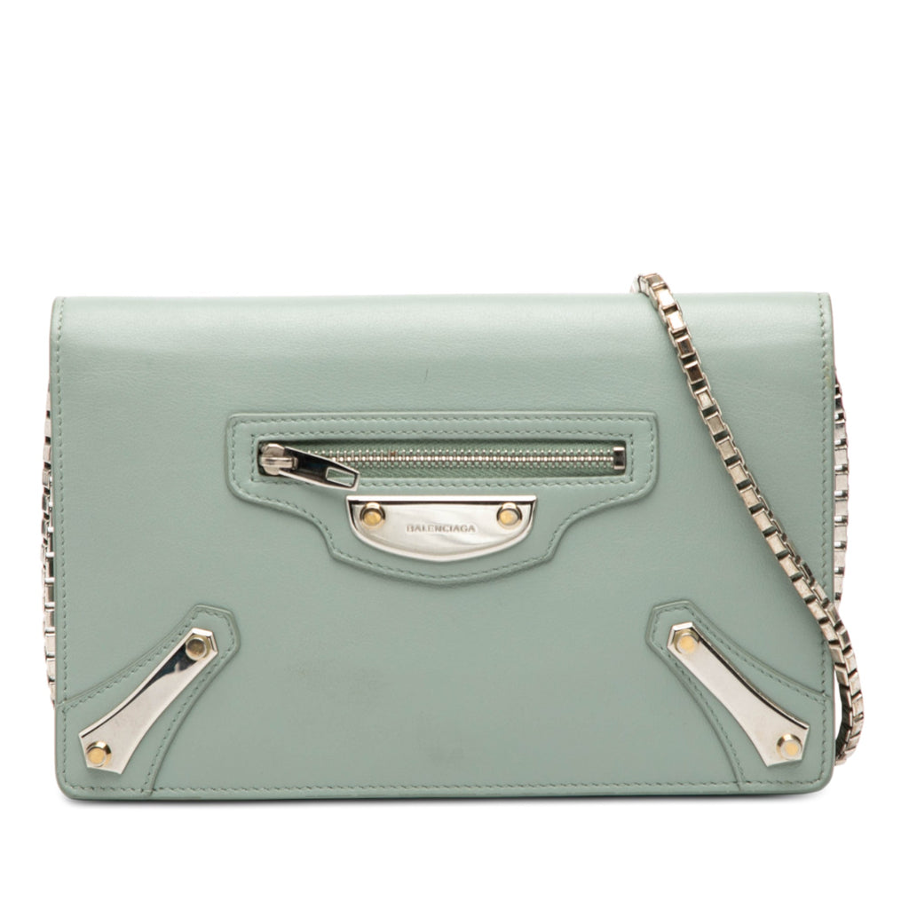 Leather Metal Plate City Wallet on Chain