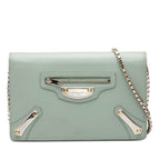 Leather Metal Plate City Wallet on Chain