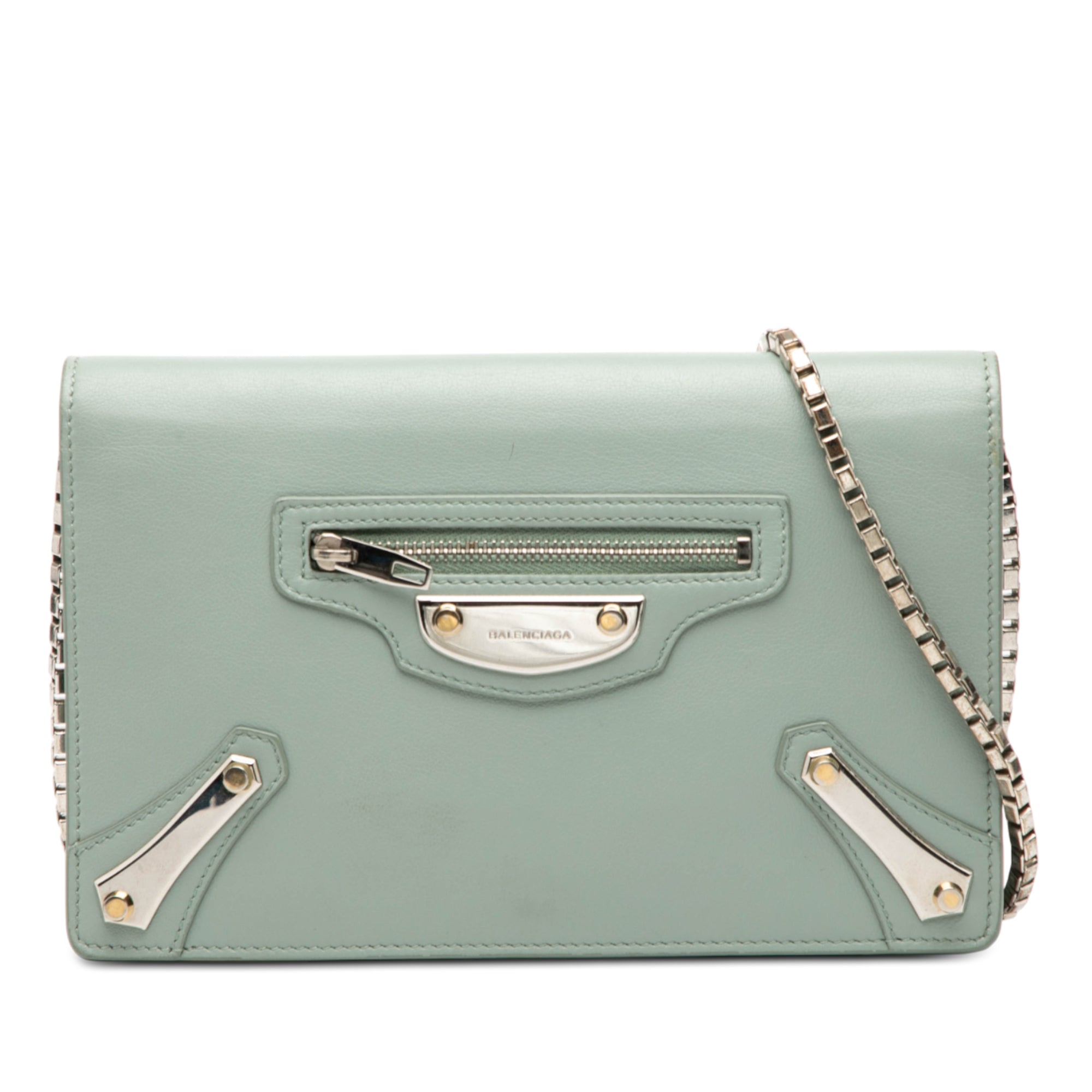 Leather Metal Plate City Wallet on Chain