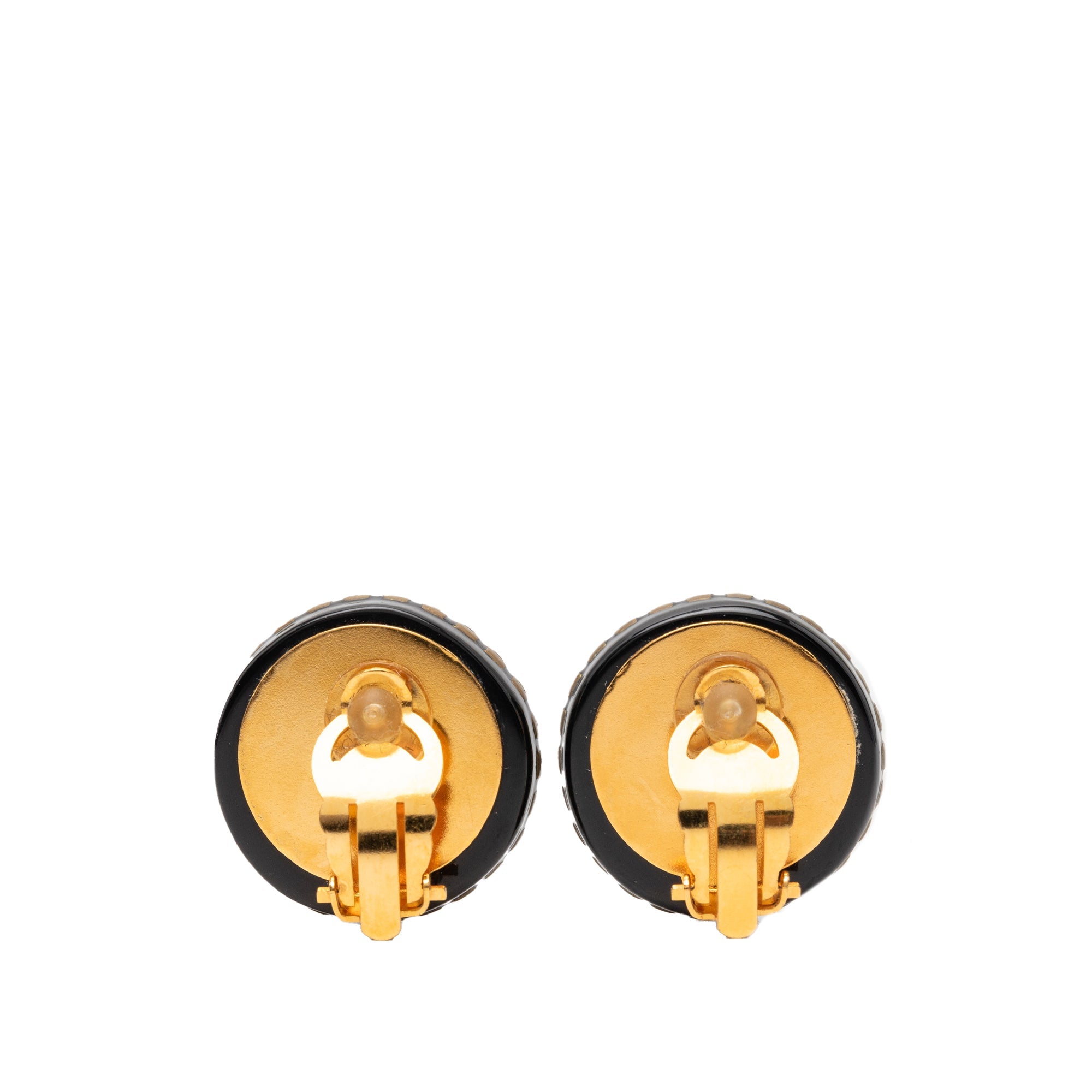 CC Resin and Crystal Round Clip On Earrings