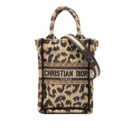 Mizza Mini Embroidered Canvas Leopard Vertical Book Tote