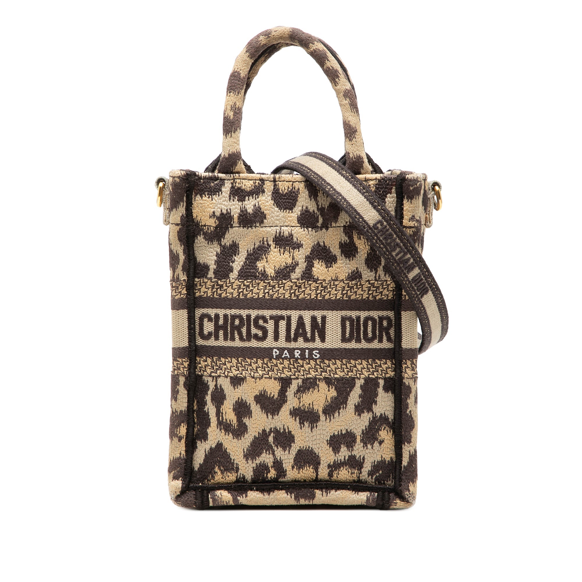 Mizza Mini Embroidered Canvas Leopard Vertical Book Tote
