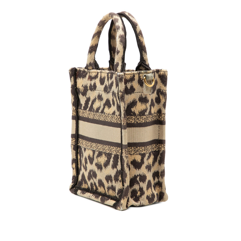 Mizza Mini Embroidered Canvas Leopard Vertical Book Tote