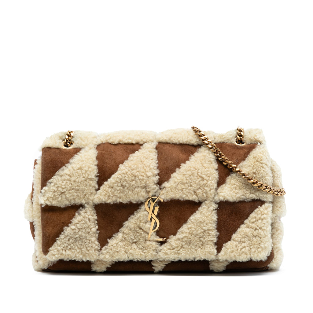 Medium Suede and Shearling Patchwork Jamie Shoulder Bag