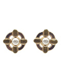 Gold Plated Enamel Maltese Cross and Faux Pearl Push Back Earrings