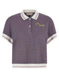Marni Check-Pattern Viscose Blend Polo — Navy