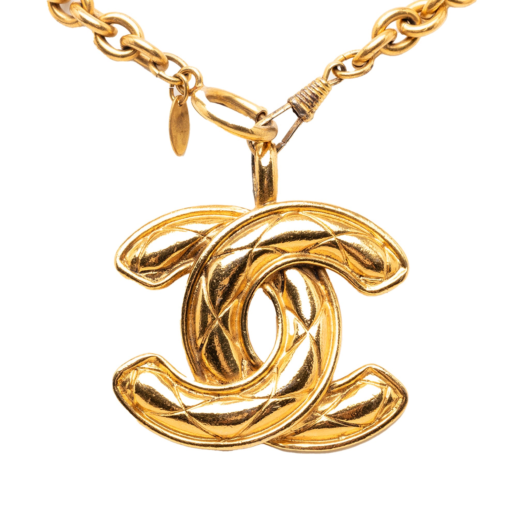 CC Gold Plated Quilted Pendant Necklace