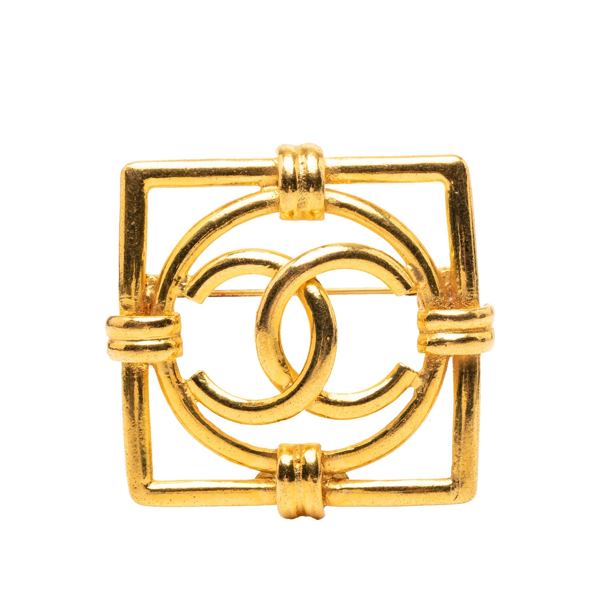 CC Gold Plated Square Brooch