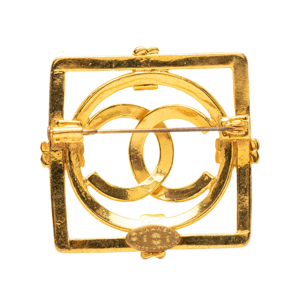 CC Gold Plated Square Brooch