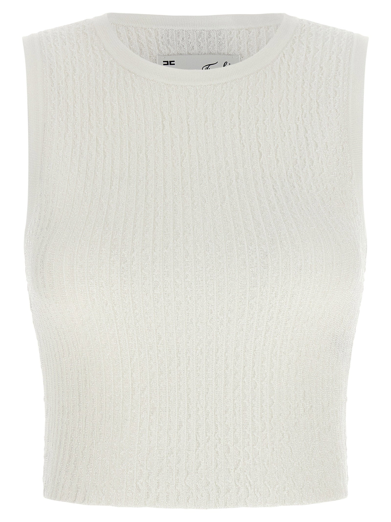 Elisabetta Franchi Ribbed Crop Tank Top — White