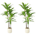 150cm Lifelike Artificial Dracaena Tree Set of 2 with Bendable Trunks & White Planters, Green