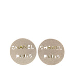 Brass Cut Out Logo Round Clip On Earrings