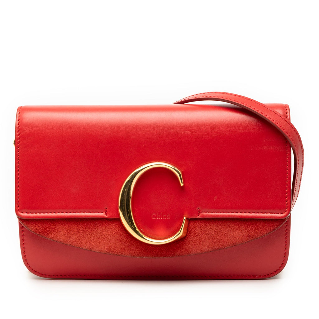 Small Calfskin and Suede C Clutch With Chain