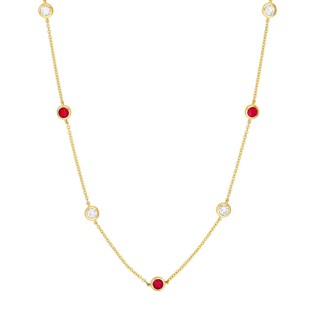 Diamond & Ruby Station Necklace