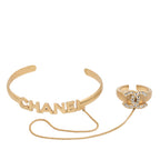 CC Gold Plated Rhinestone Logo Cuff Bracelet and Ring Set