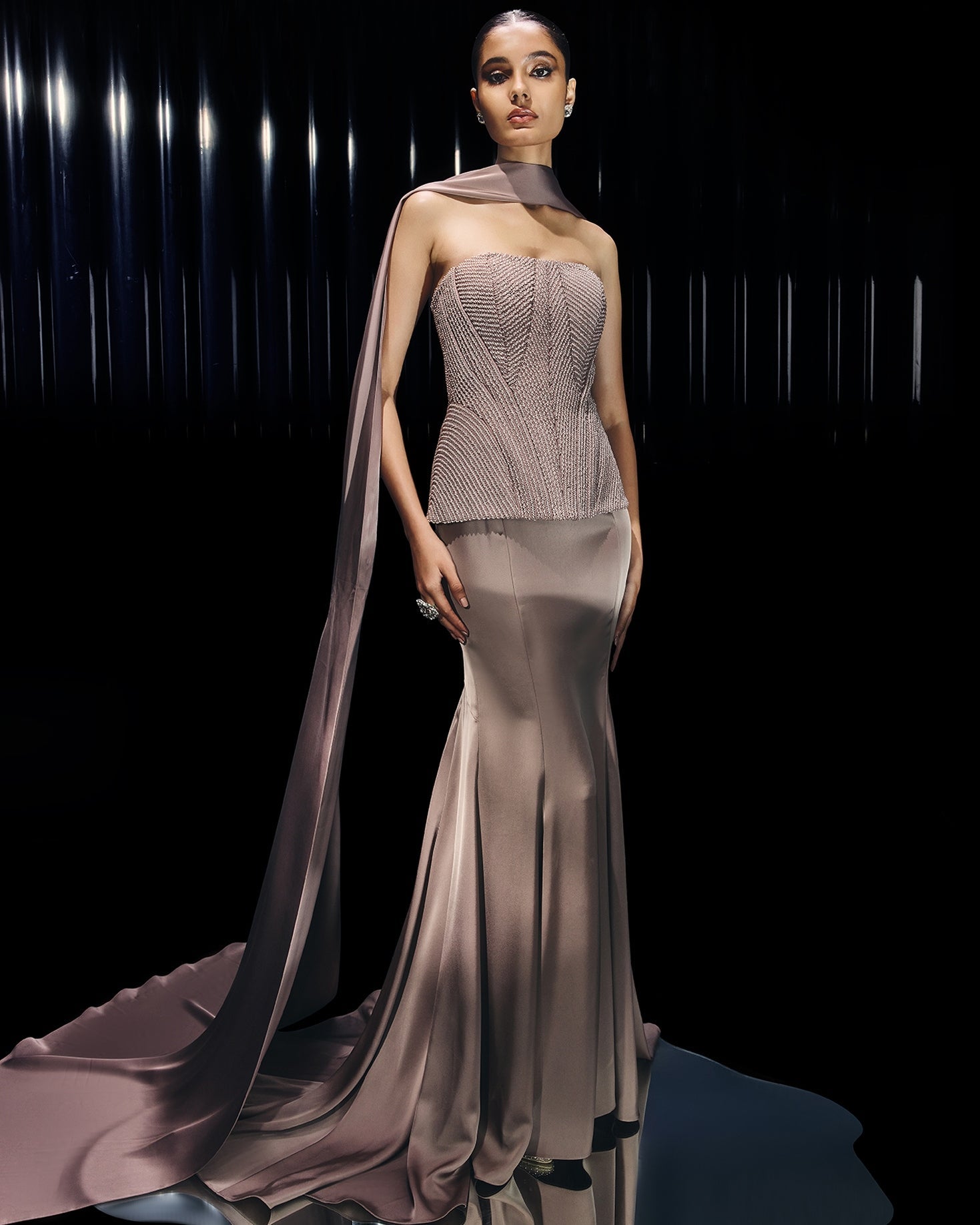 Seraphina Crystal Corset Paired With Draped Skirt By KYNAH, Luxury Indian Fashion & Bridal Wear