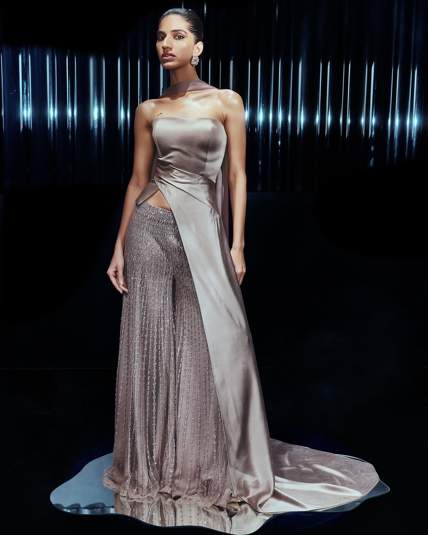 Luna Embellished Power Pants Paired With Draped Top By KYNAH, Luxury Indian Fashion & Bridal Wear