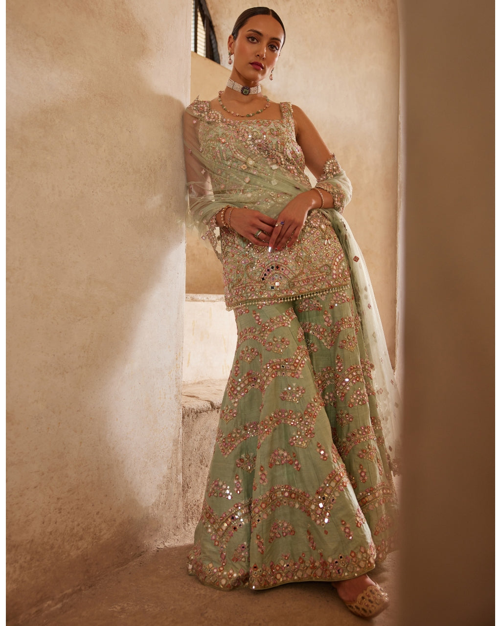 Sea Green Lavishka Sharara Set By KYNAH, Luxury Indian Fashion & Bridal Wear