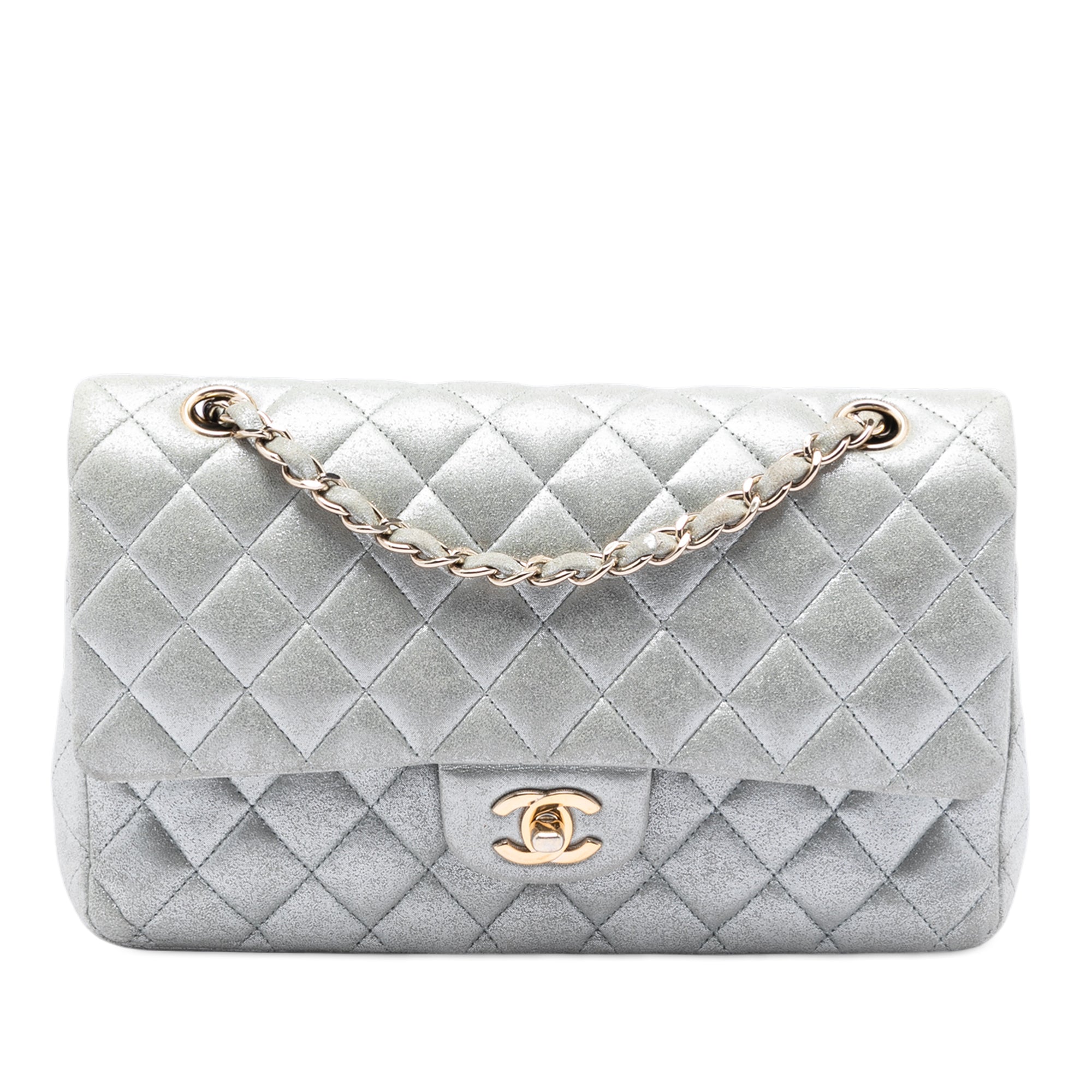 Medium Classic Metallic Lambskin Double Flap