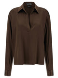 Tom Ford Stretch Silk Satin Shirt — Brown