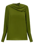 Tom Ford Draped Neck Silk Blouse — olive green