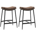 Industrial Bar Stools Set of 2, Microfibre Bar Chairs with Curved Seat, Brown